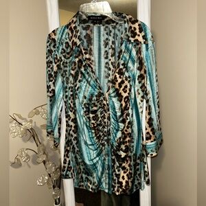 Nicole Max Animal Print Sheer Blouse sz M